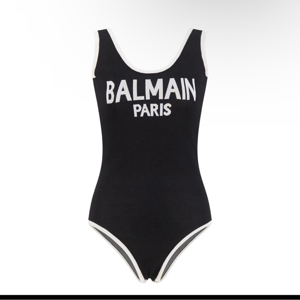 Balmain Black and White Logo Bodysuit